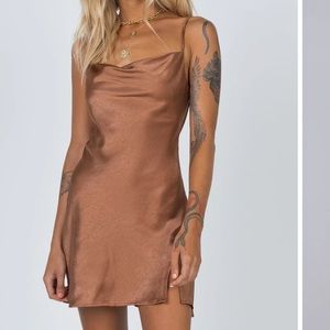 NWT Princess Polly Alfie Mini Dress - Brown Satin